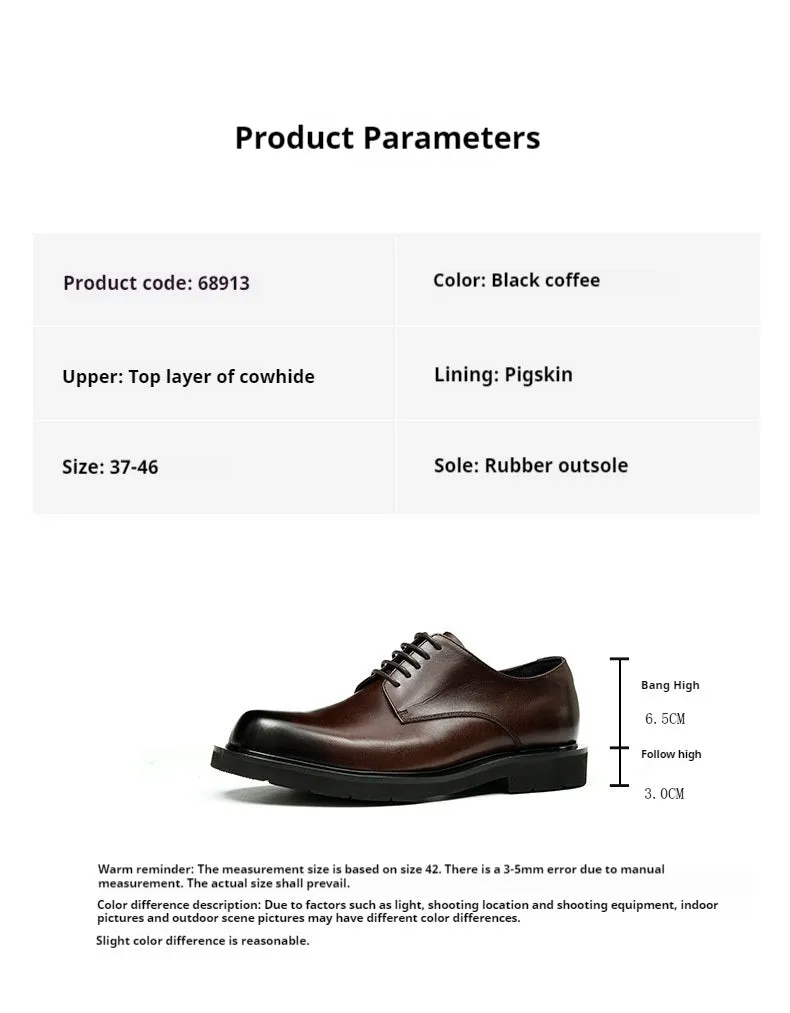 Top Layer Cowhide Men's Leather Shoes Business Casual Leather Shoes Men's Simple Style Genuine Leather England Style round Toe Formal Wear All-Match Derby Men's Shoes68913