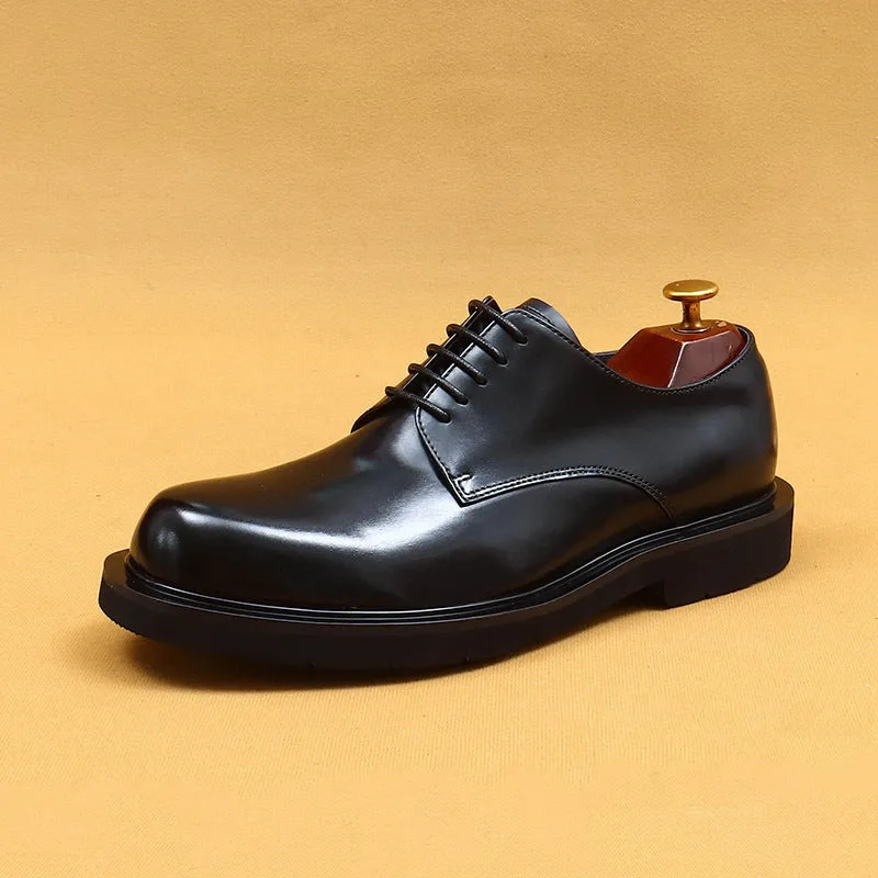 Top Layer Cowhide Men's Leather Shoes Business Casual Leather Shoes Men's Simple Style Genuine Leather England Style round Toe Formal Wear All-Match Derby Men's Shoes68913