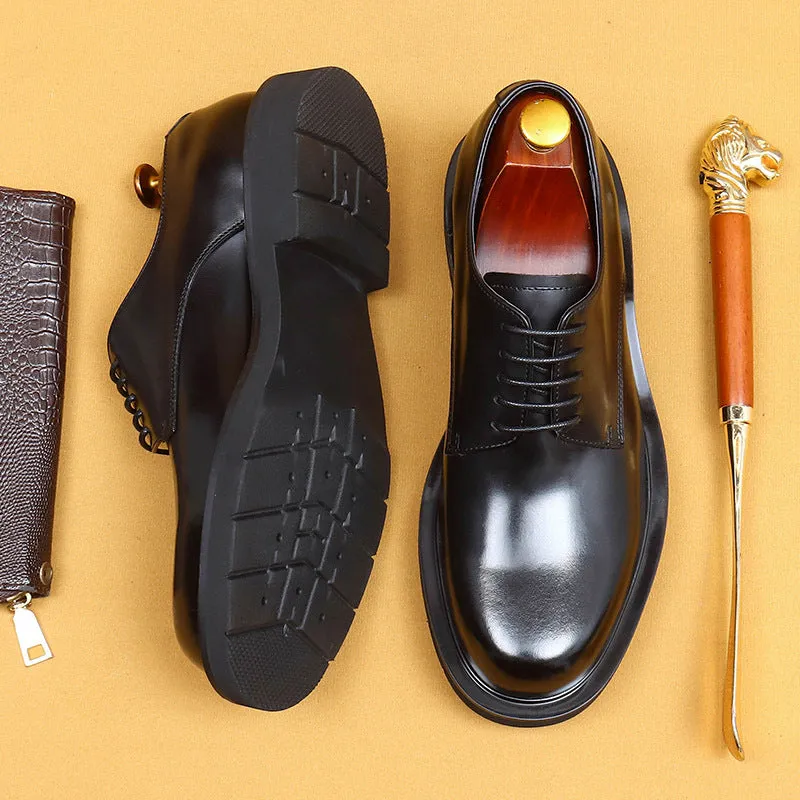 Top Layer Cowhide Men's Leather Shoes Business Casual Leather Shoes Men's Simple Style Genuine Leather England Style round Toe Formal Wear All-Match Derby Men's Shoes68913