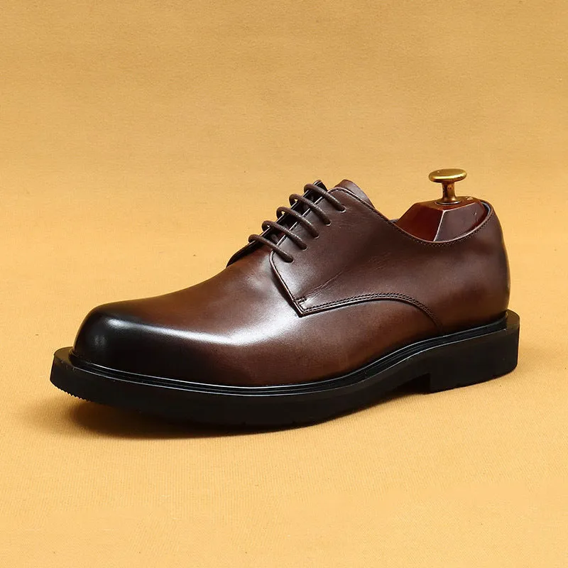 Top Layer Cowhide Men's Leather Shoes Business Casual Leather Shoes Men's Simple Style Genuine Leather England Style round Toe Formal Wear All-Match Derby Men's Shoes68913