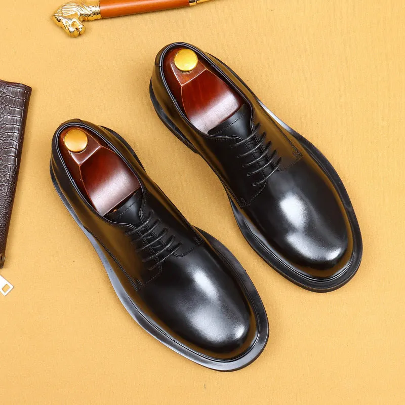 Top Layer Cowhide Men's Leather Shoes Business Casual Leather Shoes Men's Simple Style Genuine Leather England Style round Toe Formal Wear All-Match Derby Men's Shoes68913
