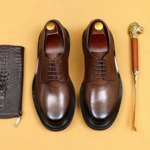 Top Layer Cowhide Men's Leather Shoes Business Casual Leather Shoes Men's Simple Style Genuine Leather England Style round Toe Formal Wear All-Match Derby Men's Shoes68913