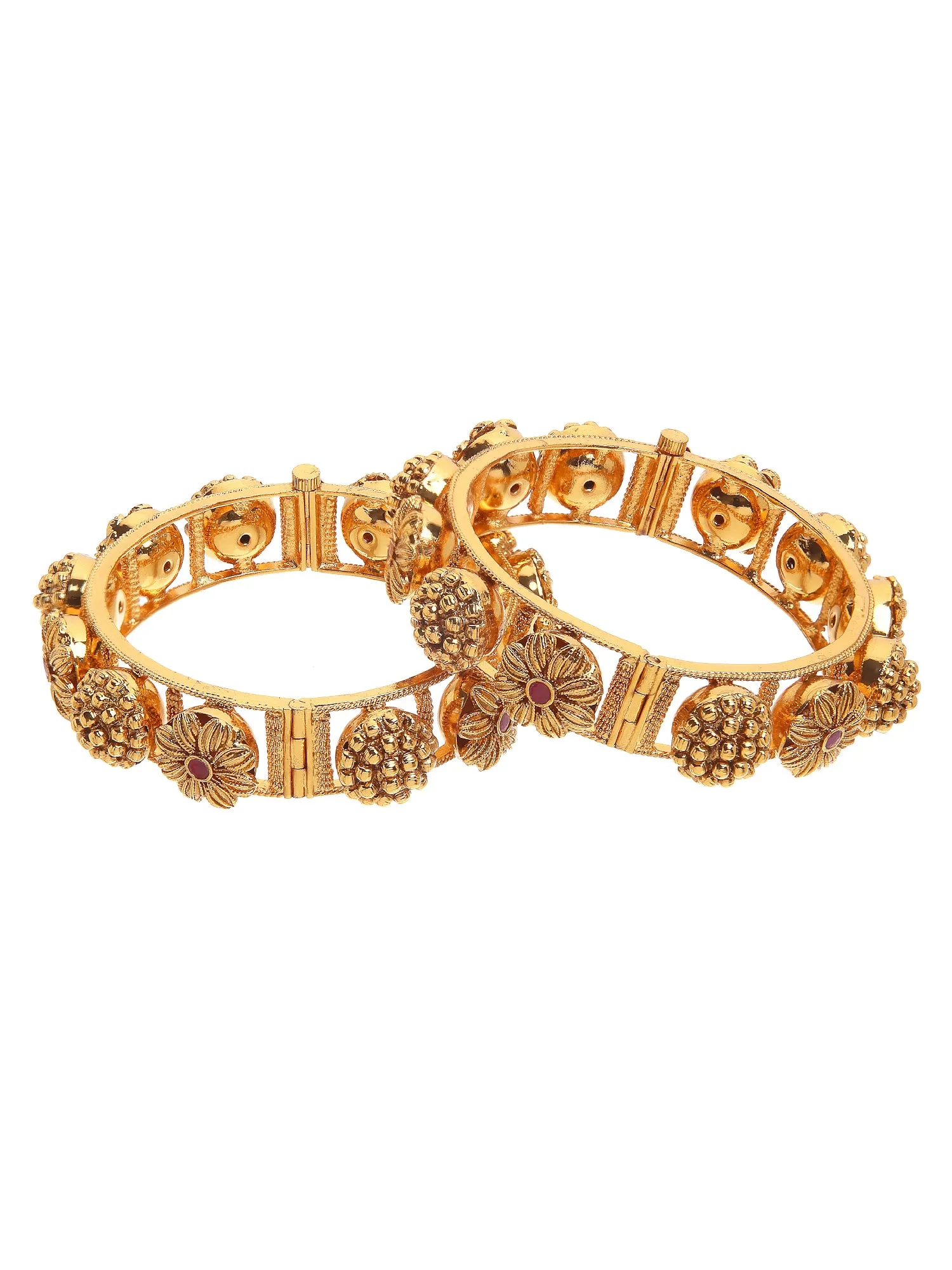 Traditional Gold-Plated Floral Design Jadau Bangles