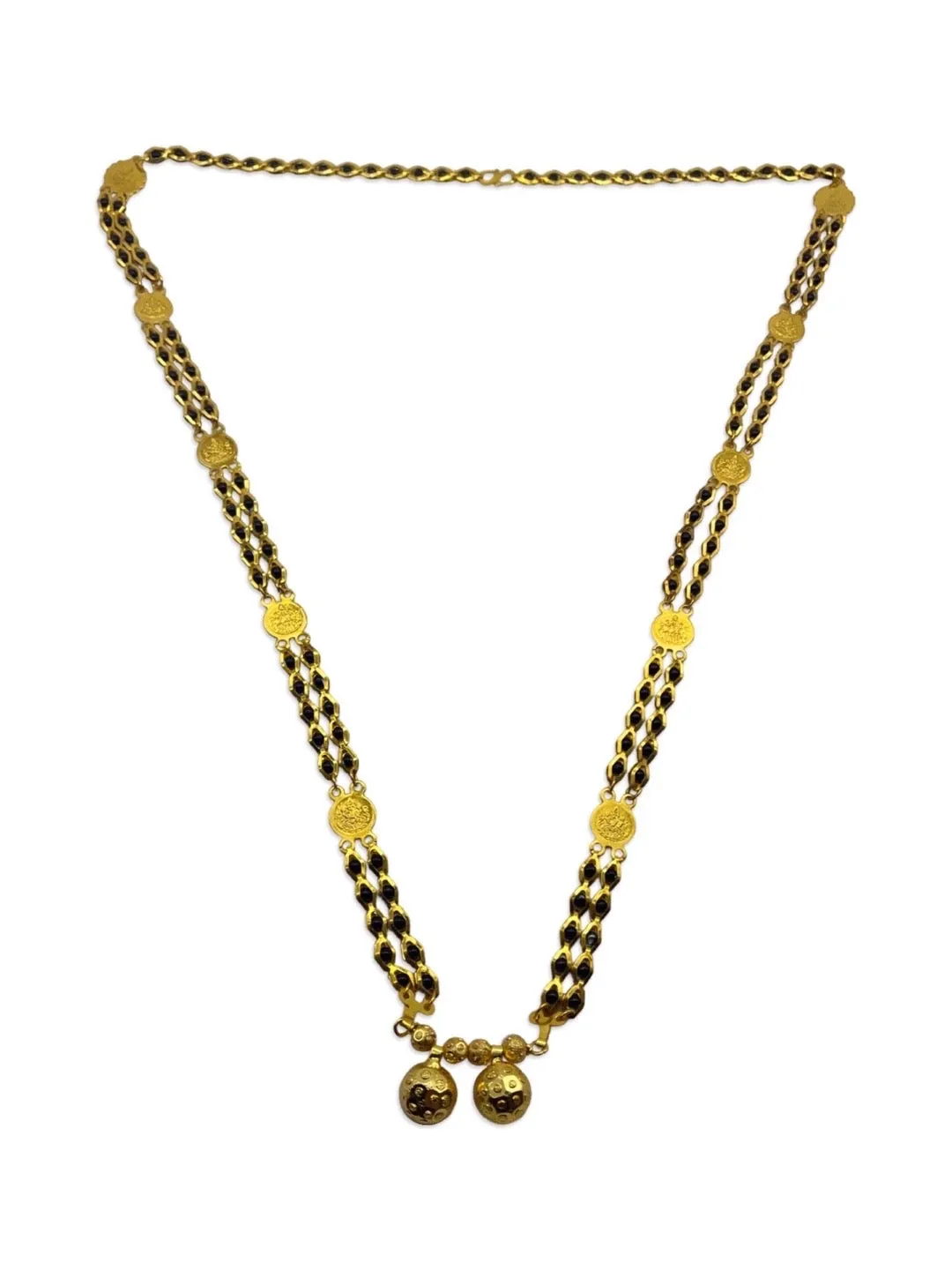 Traditional Long Mangalsutra Vati Designs 2 Line Lakshmi (Laxmi) Coin With Black Beads Chain