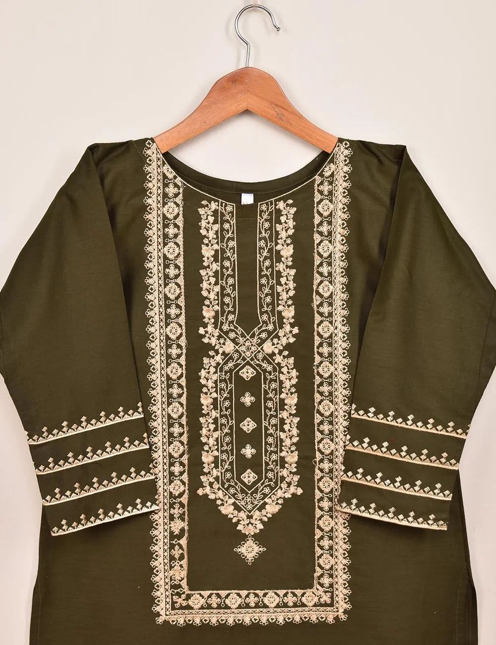 TS-089A-Mehndi - Cotton Embroidered Stitched Kurti