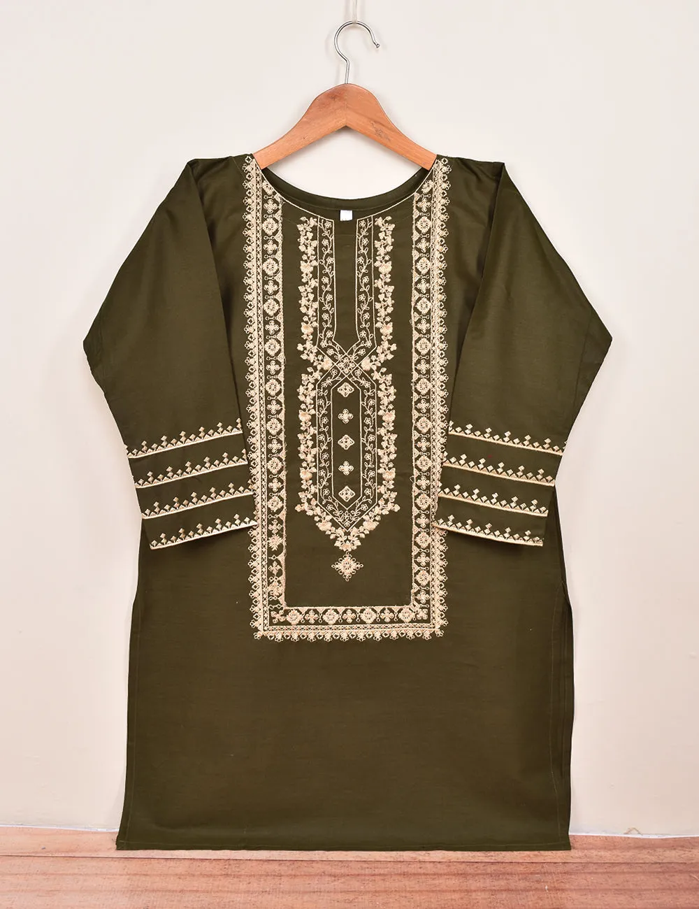 TS-089A-Mehndi - Cotton Embroidered Stitched Kurti