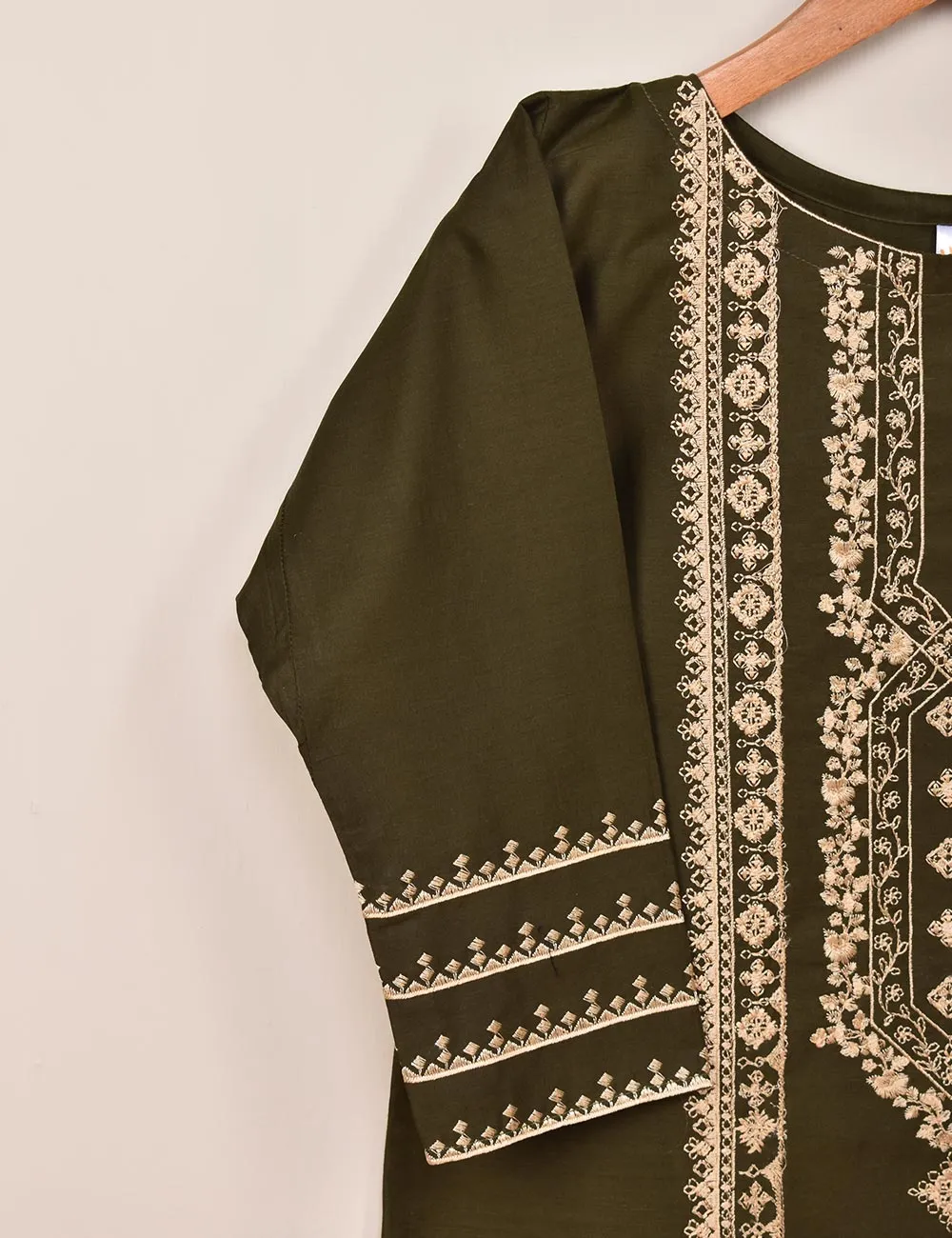 TS-089A-Mehndi - Cotton Embroidered Stitched Kurti