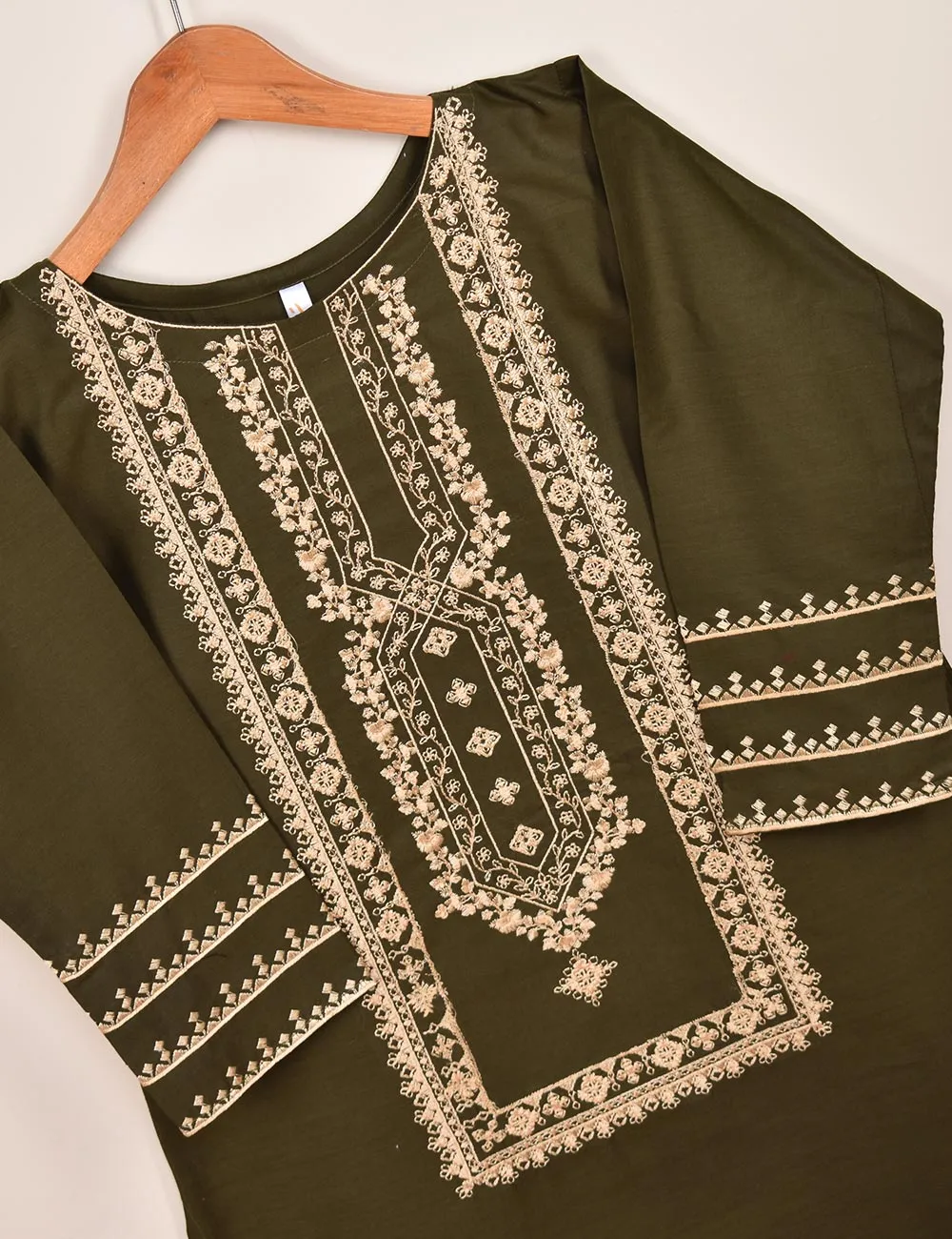 TS-089A-Mehndi - Cotton Embroidered Stitched Kurti