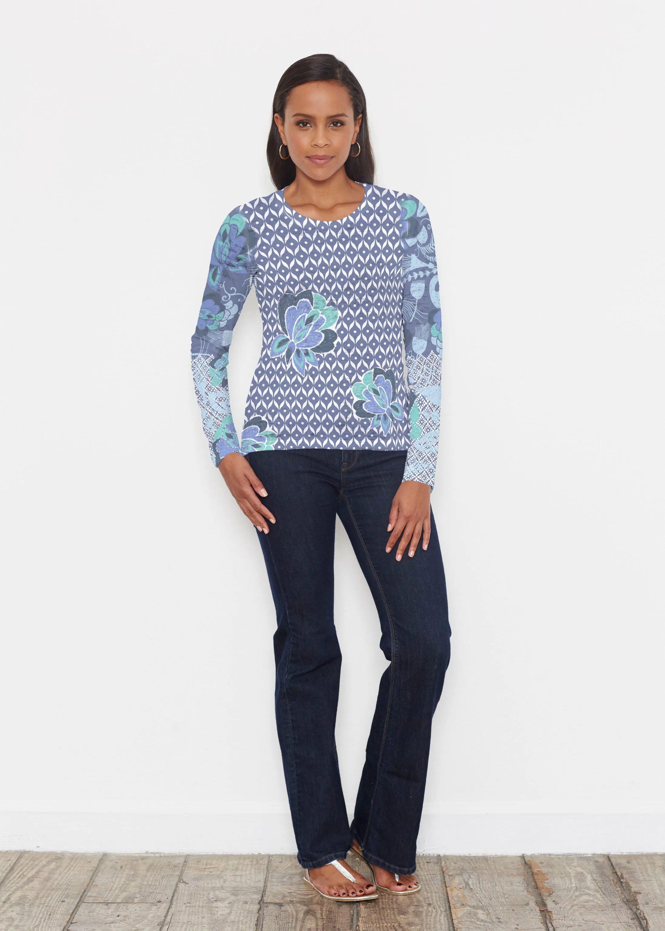 Vintage Blooms Blue (8060) ~ Signature Long Sleeve Crew Shirt