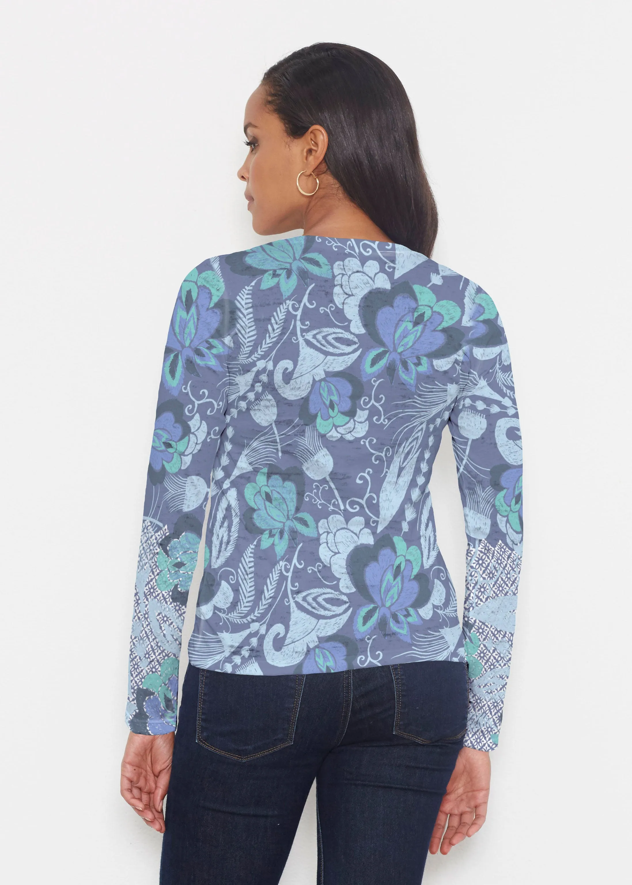 Vintage Blooms Blue (8060) ~ Signature Long Sleeve Crew Shirt