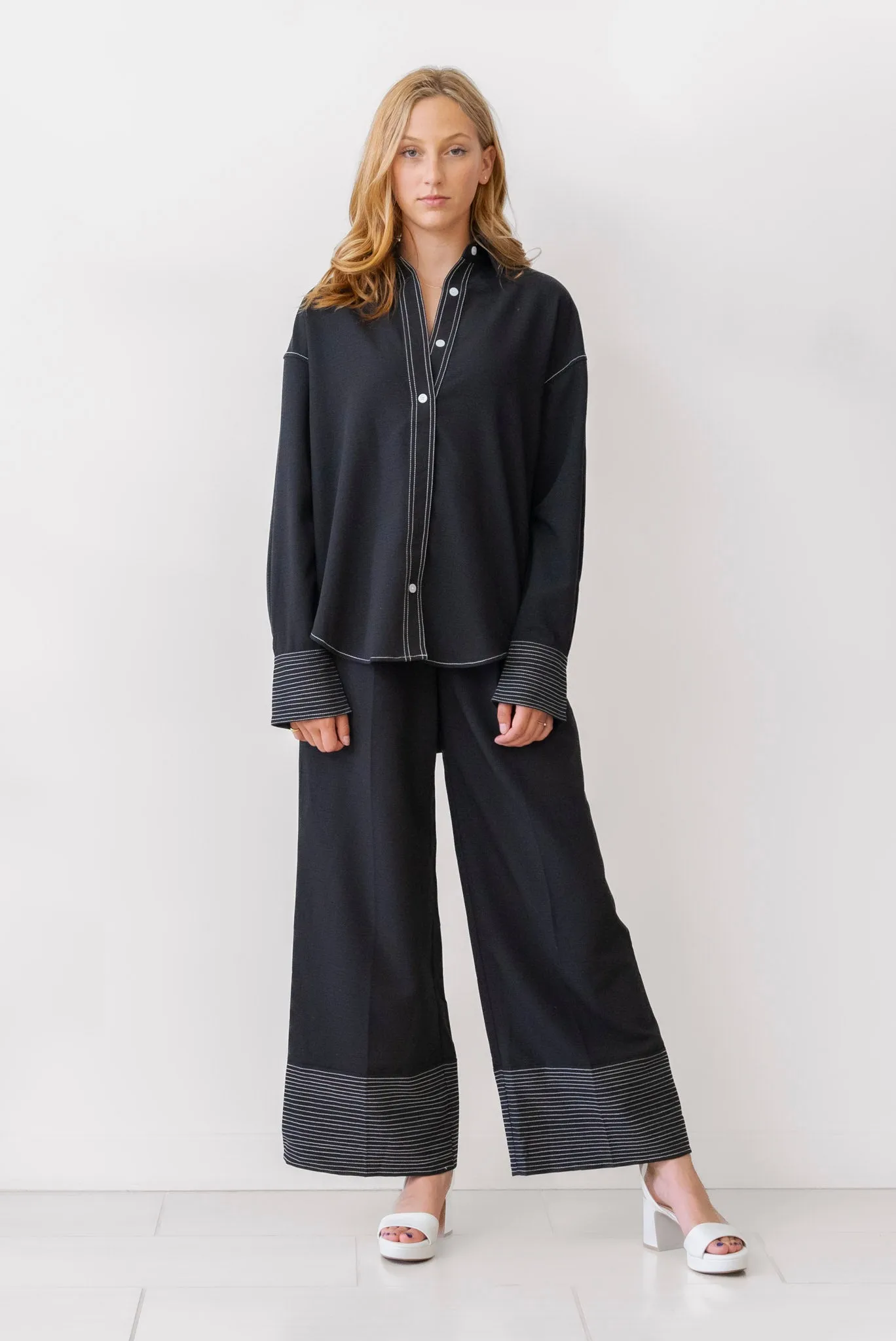 WHITEROOM CACTUS Cuff Contrast Blouse