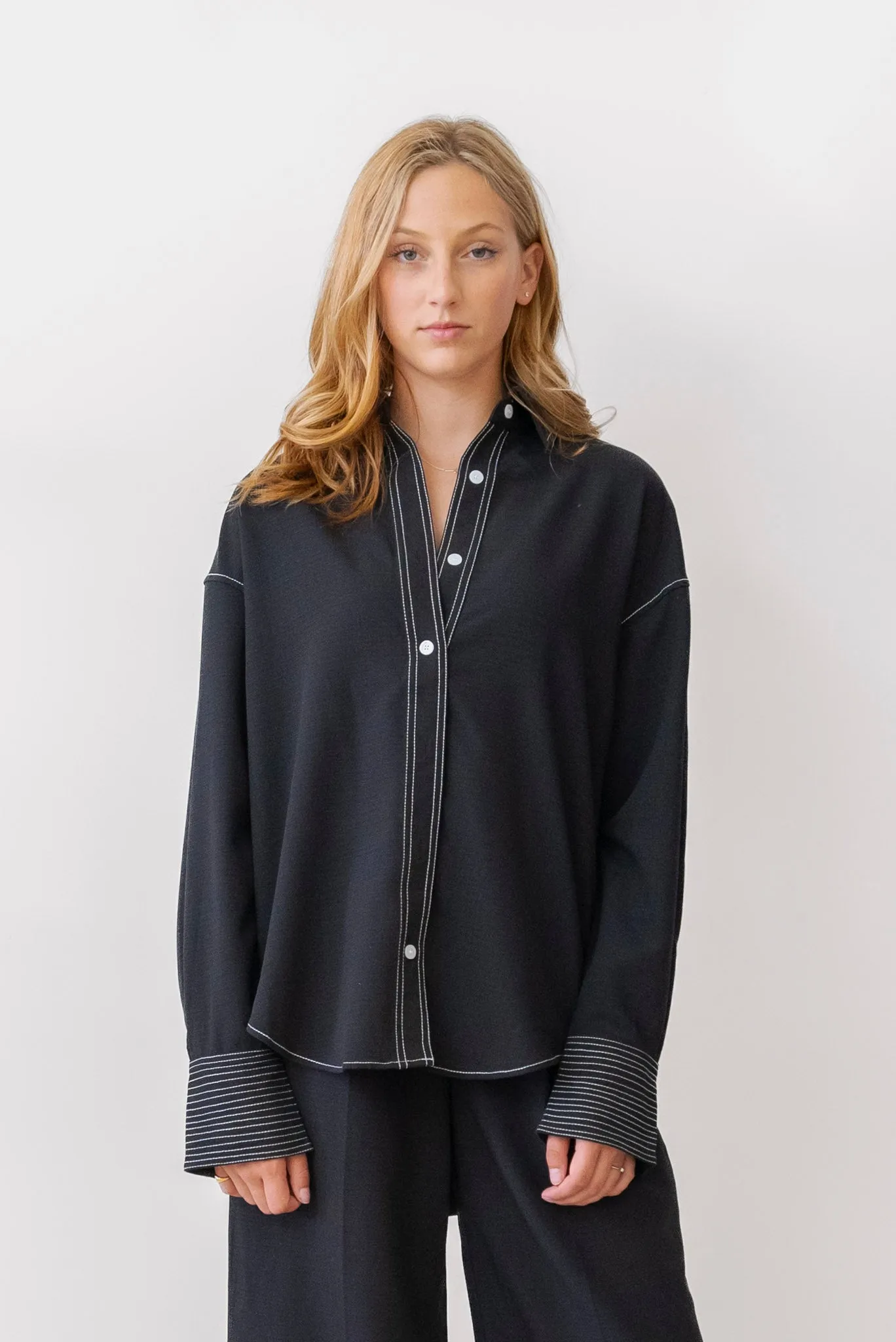 WHITEROOM CACTUS Cuff Contrast Blouse