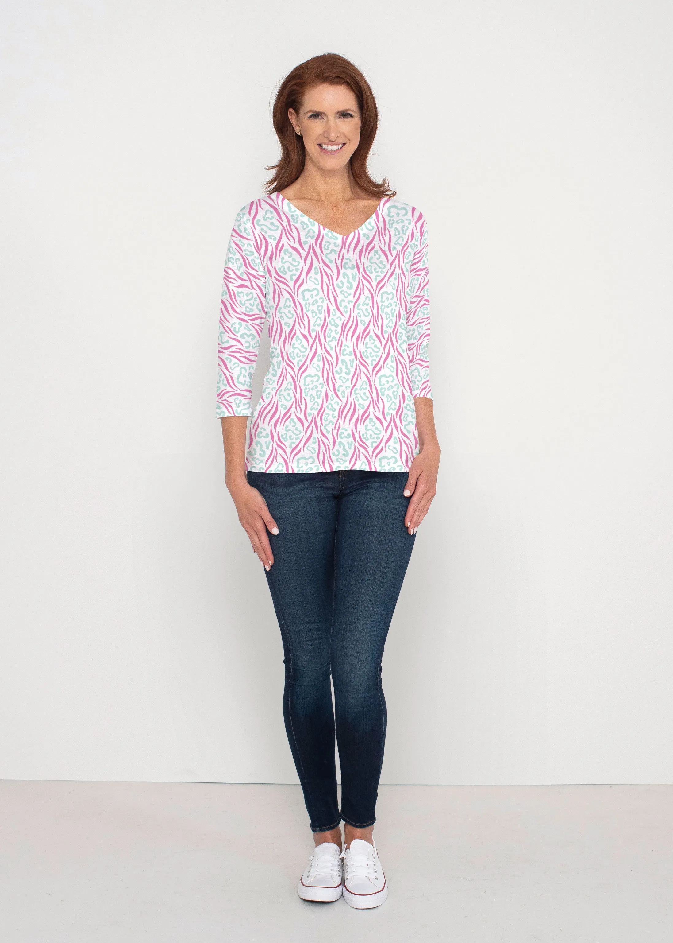 Wild Duo Berry (7937) ~ Signature 3/4 Sleeve V-Neck Top