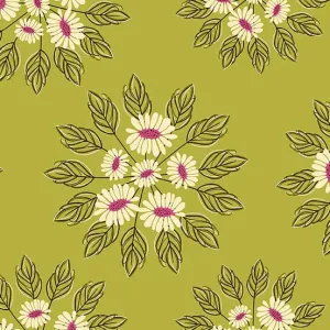 Winged Garden Graceful Flora Rustic Radiance Green Fabric A-1069-G