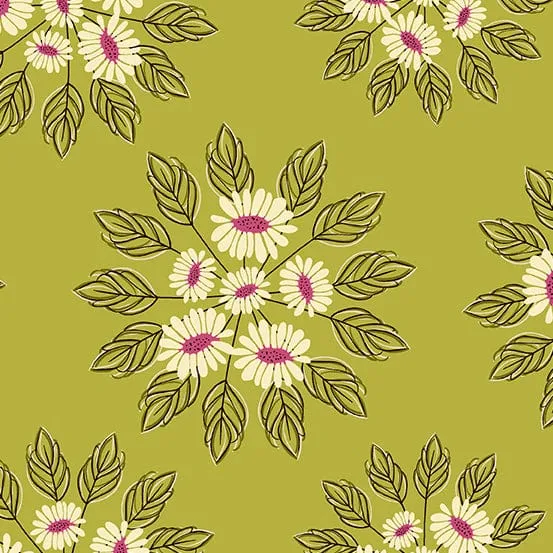 Winged Garden Graceful Flora Rustic Radiance Green Fabric A-1069-G