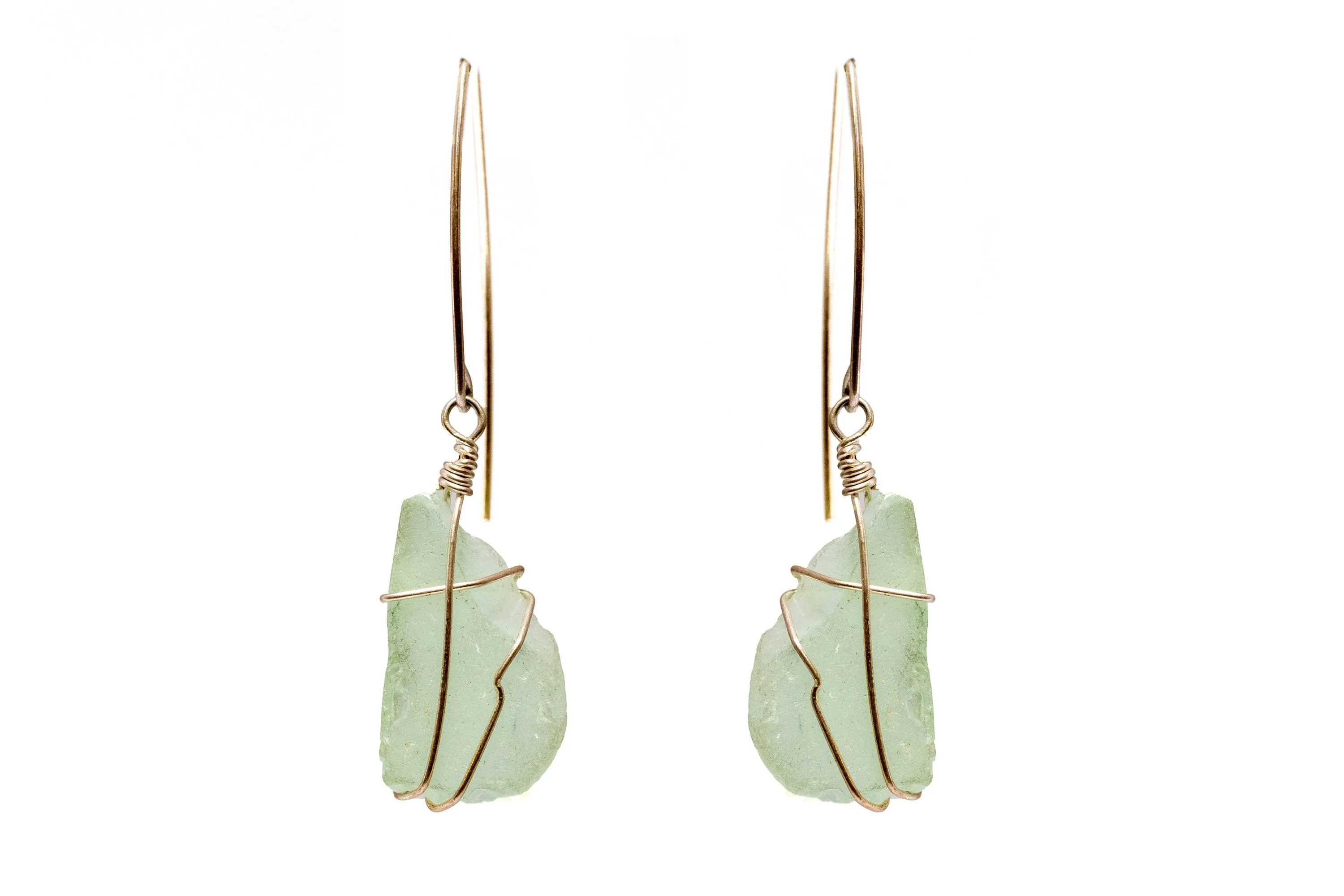 Wire Wrapped Green Stone Dangle - Earrings