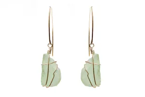 Wire Wrapped Green Stone Dangle - Earrings