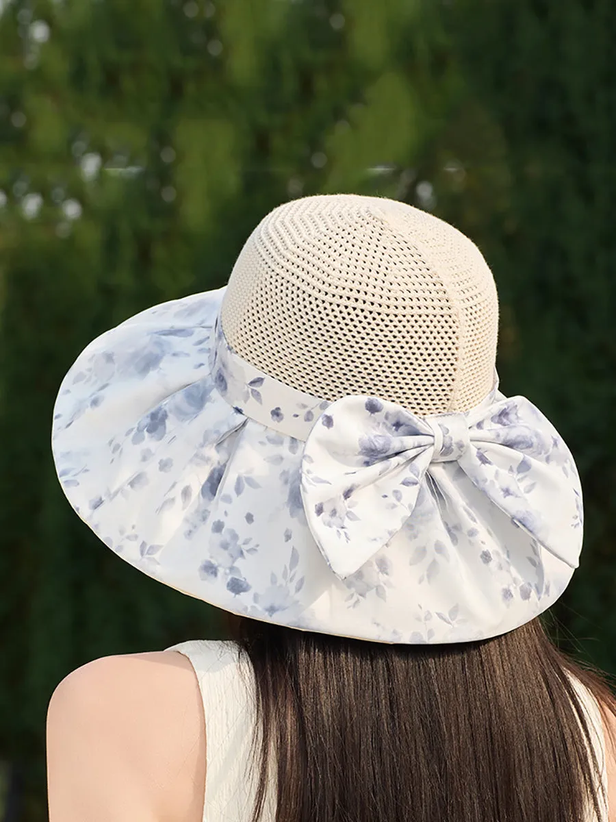 Women Summer Flower Spliced Bowknot Sunproof Hat