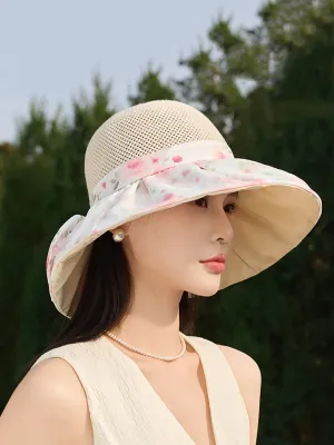 Women Summer Flower Spliced Bowknot Sunproof Hat