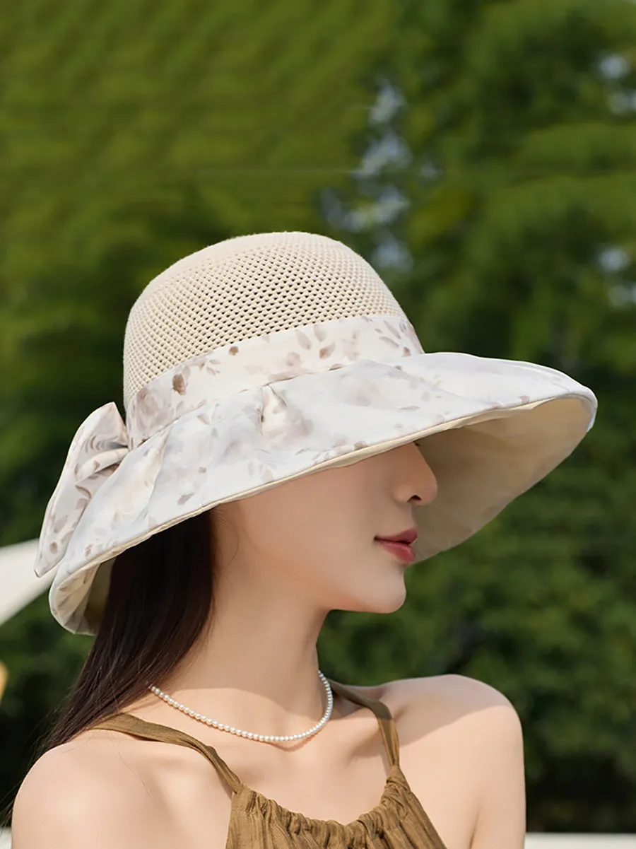 Women Summer Flower Spliced Bowknot Sunproof Hat