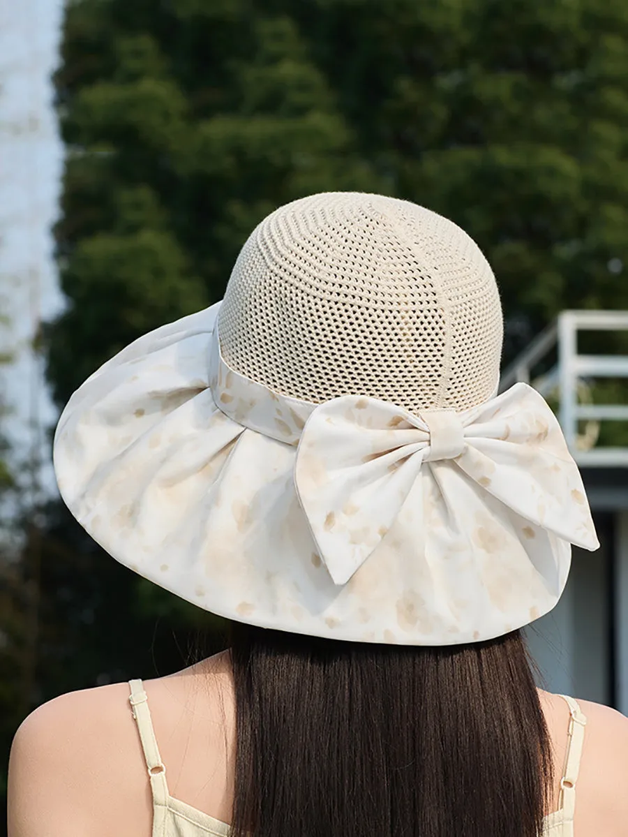 Women Summer Flower Spliced Bowknot Sunproof Hat