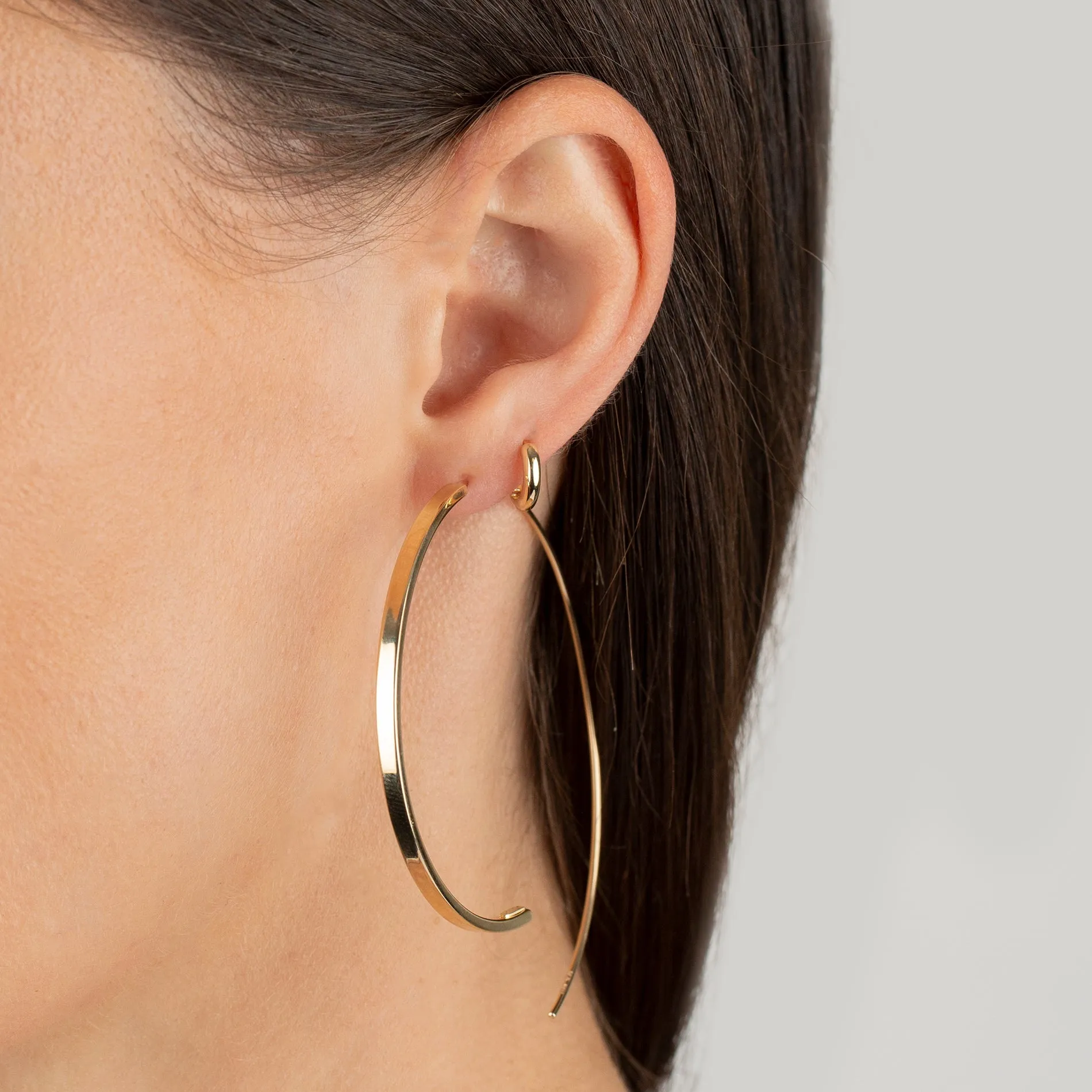 XL Thin Solid Threader Hoop Earring 14K