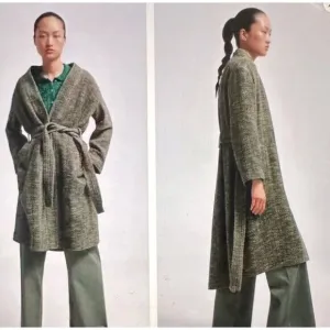 Zara Long Trench Coat 100% cotton Green with pockets and belt Size S