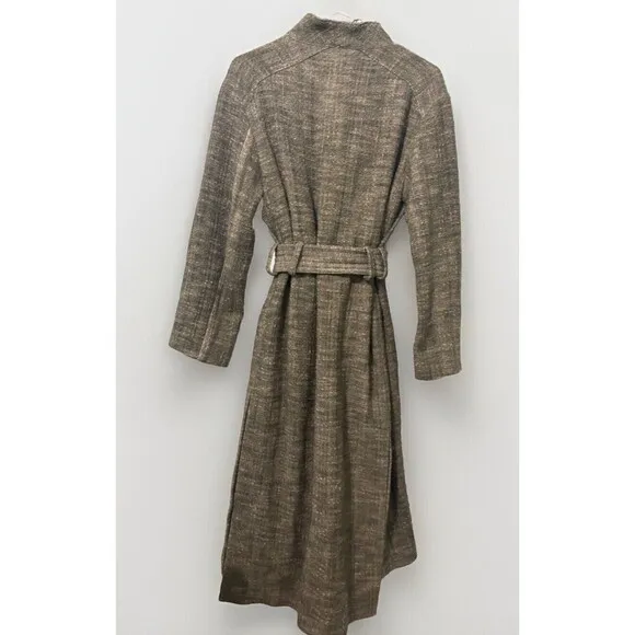 Zara Long Trench Coat 100% cotton Green with pockets and belt Size S