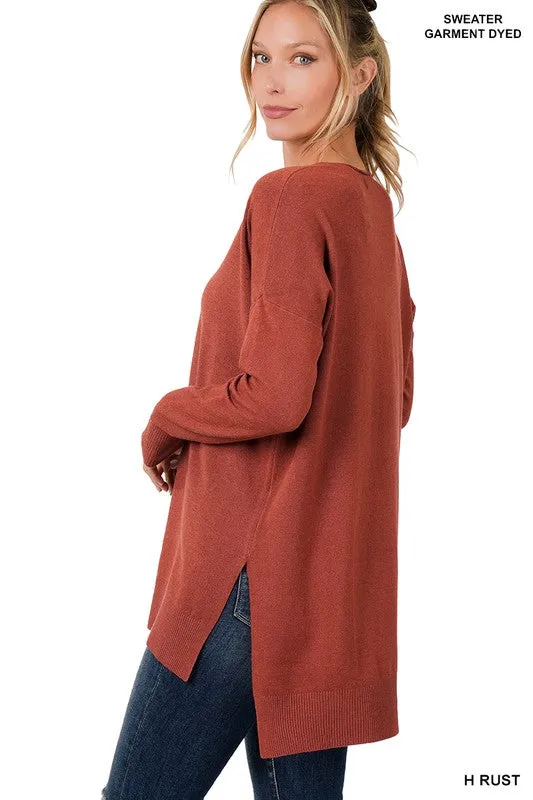 ZENANA Hi-Low Hem V-Neck Center Seam Sweater